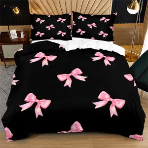Bow Bedding Set for Kids Bedroom Decor Gift, Cute Dreamy Princess Style, Ultra Soft Butterfly Pattern Sheet Set Includes Pillowcases Only Bedsheet Sets
