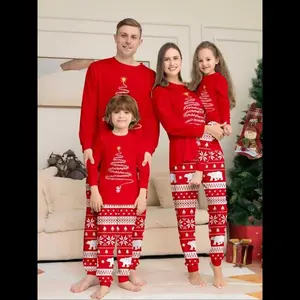 Christmas Family Pajamas Set, 2-Piece Cartoon Fireworks Print Top & Snowflake Striped Pants, Casual Fitted Sleepwear for All Seasons Womenswear Clothes