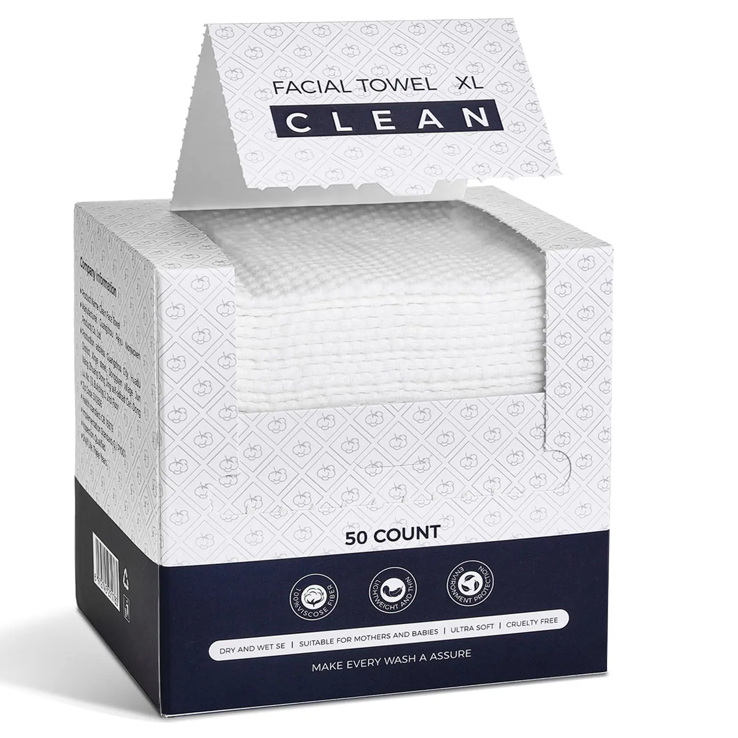 Disposable Face Towels, Viscose Biodegradable Large Dry Wipes, Super Soft & Thick Face Cleansing Towels, Daily Facial Tissues for Sensitive Skin, Makeup Removing,Facial Clean,Nursing,Travel (50 Count)