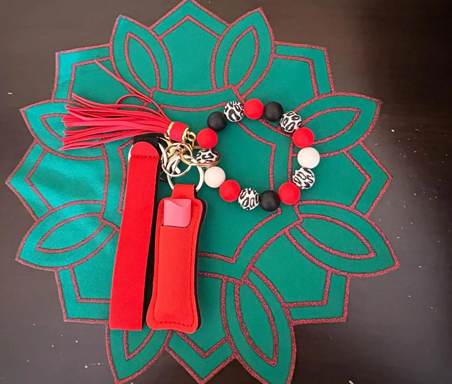 Beaded Wristlet Keychain & Lip Balm Holder Gift Set – Color Coordinated Self Care Gift for Nurse, Teacher, Office