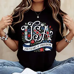 Floral Usa Independence Day Design T Shirt White Casual Loose Fit For Everyday Wear And Outdoor Activities