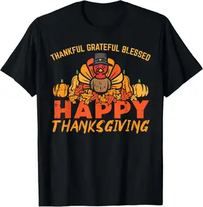 Thankful Grateful Blessed Happy Thanksgiving Turkey Women T-Shirt Pure Cotton Graphic Tees Menswear Top: Gifts for Men & Women