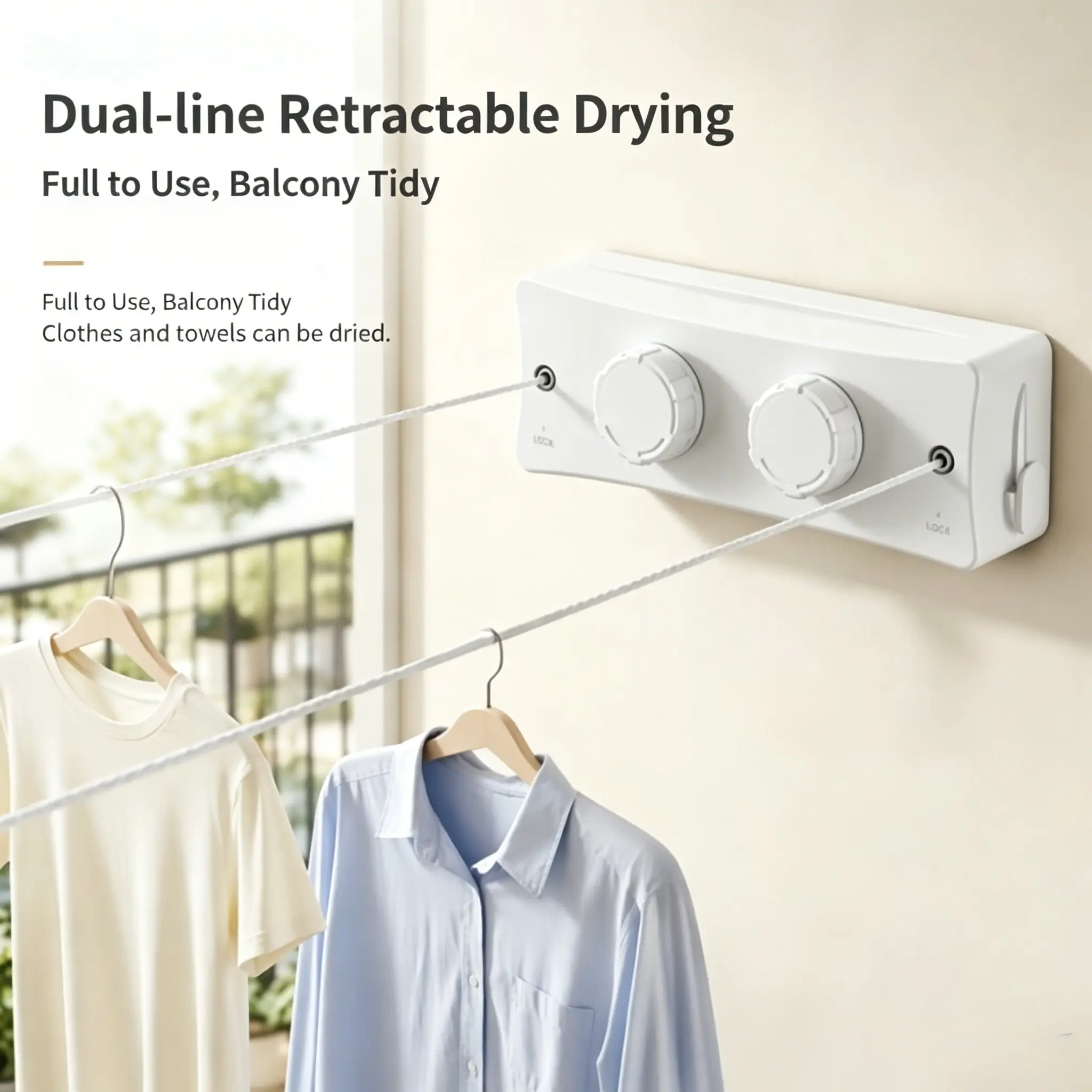 (US) Wall-Mounted Stainless Steel Adjustable Retractable Laundry Drying Rack - 15-20kg Load-Bearing Anti-Sagging Portable Clothesline for Bathroom, Balcony