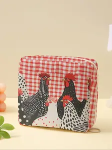 Portable Rooster Pattern Sanitary Pad Storage Bag, Lightweight Women's Organizer, Travel Cosmetic Box, All Seasons Use