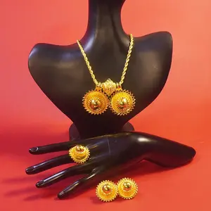 24K necklace pendant earring bracelet from the Middle East, Ethiopian fashion, Indian women's jewelry, African bride party gift
