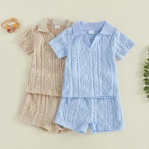 Toddler Baby Boy Shorts Set Breathable Short Sleeve Lapel V Neck Tops and Shorts 2 Piece Summer Outfit