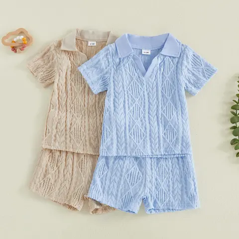 [Lullaby] Toddler Baby Boy Shorts Set Breathable Short Sleeve Lapel V Neck Tops and Shorts 2 Piece Summer Outfit