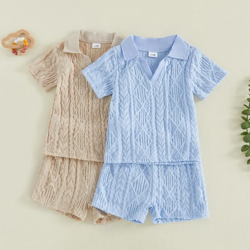 [Lullaby] Toddler Baby Boy Shorts Set Breathable Short Sleeve Lapel V Neck Tops and Shorts 2 Piece Summer Outfit