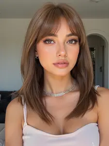 16 Inch Short Straight Wig for Women, Natural Parting Design, Comfortable Daily Wear, Suitable for Travel Parties Events, Synthetic Material Wigs, Synthetic Hair, Synthetic Machine Wigs