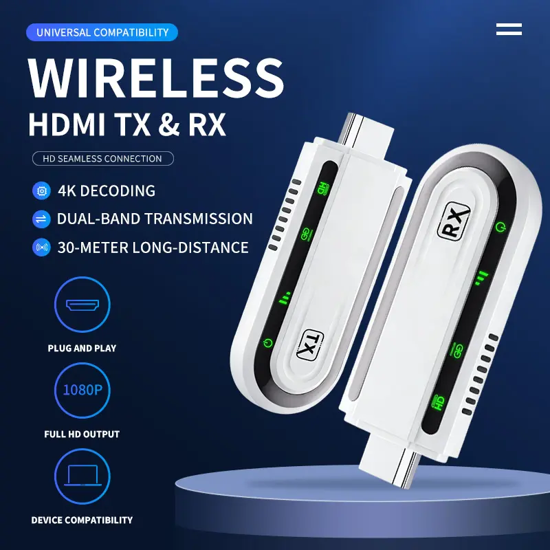 2026 Upgraded Wireless HDMI Transmitter and Receiver 328 ft/100 m, LED Display, 4K Decoding, 1080p@60Hz Ultra HD Video Output, Plug & Play 5G + 2.4G for video and audio to monitor from PC/projector/TV box