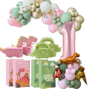 1set Pink Dinosaur Balloon Tower Carton Candy Boxes for Girl's Dinosaur Themed Happy Birthday Party Decorations Gifts Supply
