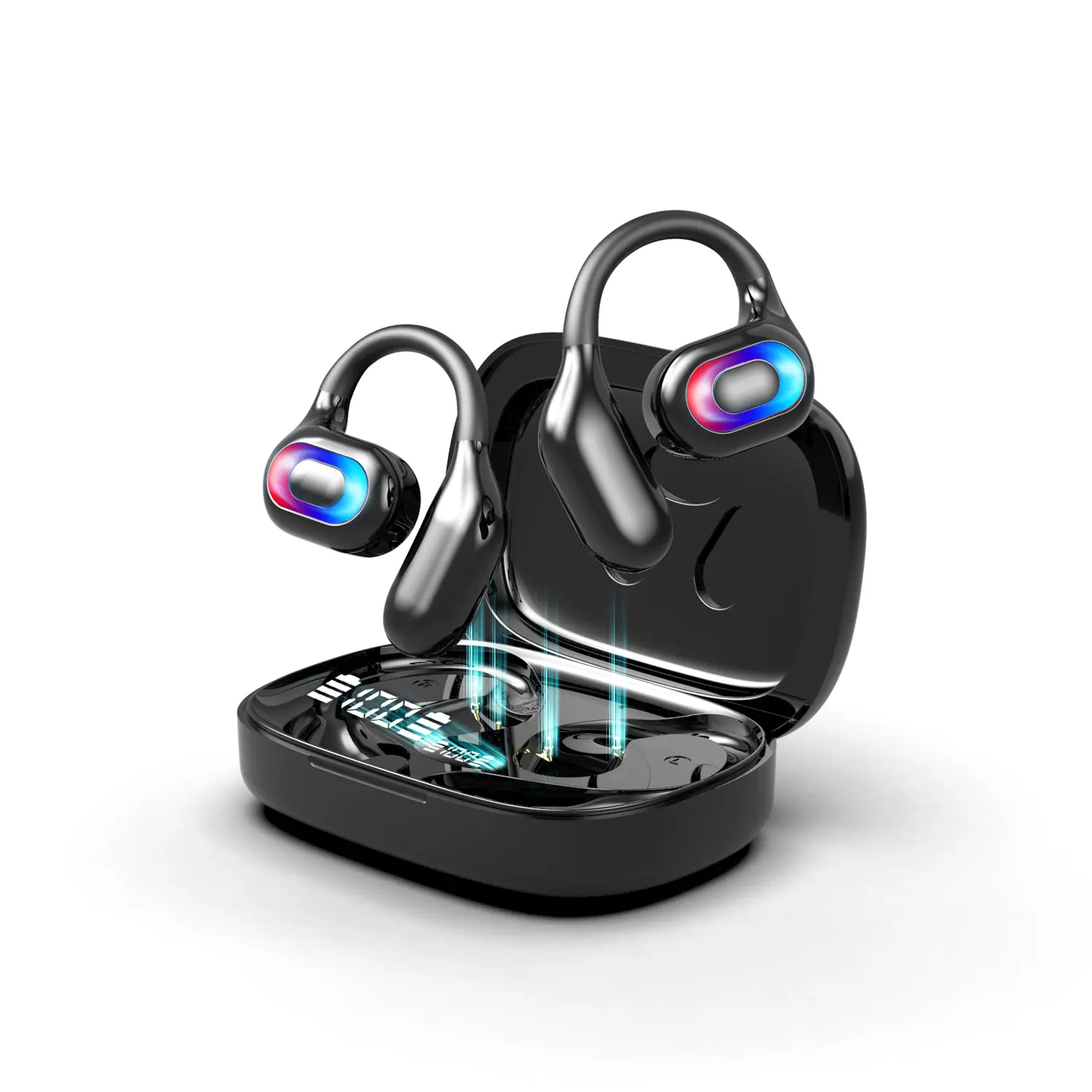 OpenWear Open Ear Wireless Earbuds, AI Real-Time 156+ Language Translation Bluetooth 5.4 Earbuds, 60H Battery, Smart Display for Office Use, Earbuds Wireless, Bluetooth Earbuds design earphone