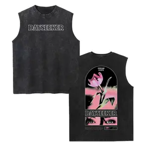 Unisex Dayseeker Vintage Washed Vest, Retro Print Sleeveless Shirt, Casual Regular Fit, Perfect Boyfriend Gift