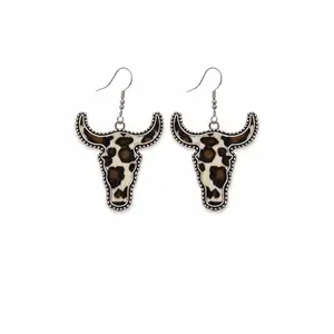 Cow Print Longhorn Drop Earrings