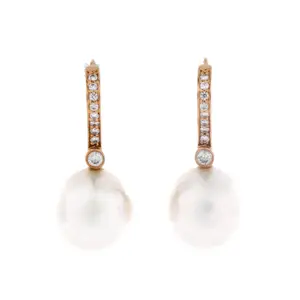 Pre-owned Tiffany & Co. South Sea Noble Dangle Earrings 18k Rose Gold with Cultured Pearls and Diamonds by Rebag