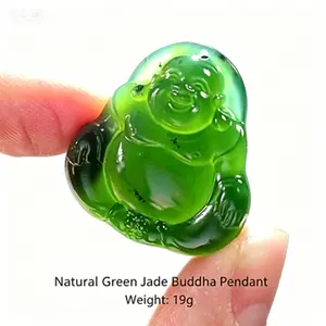 Natural Green Jade Buddha Pendant Hand-Carved Maitreya Buddha Amulet Necklace For Daily Wear And Spiritual Blessing, Featuring Authentic Jade Material And Exquisite Craftsmanship
