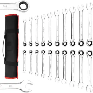 Fixed Head Ratchet Combination Wrench Set, 20 Pieces Combo Ratchet Wrenches Set, 72 Teeth, SAE 1/4-3/4"& Metric 6-19mm, Premium Cr-V Steel with Storage Bag for Truck/Garage Projects, Household