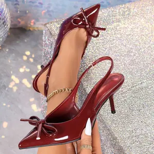 [Retro Slip-On Fashion Shoes] Elegant Bowknot Kitten Heel Pumps - Pointed Toe High Heels - Polyurethane Upper Solid Color Dress Shoes