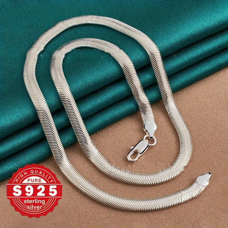 Unisex 925 Sterling Silver 6mm Wide Snake Bone Chain Necklace - Hip-Hop Style, Anti-Allergic, Daily Wear, Mix-Match Valentine's Day Jewelry Gift