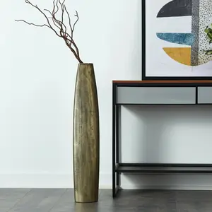 Gold Tapered Ceramic Floor Vase 47" Tall Modern Elegance with Artisanal Charm for Contemporary Spaces