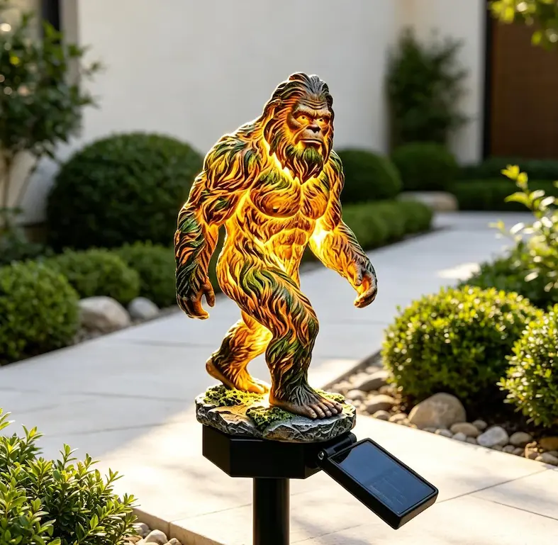 Solar Bigfoot Garden Stake Light - Outdoor Waterproof LED Sasquatch Resin Figurine, Creative Mythical Creature Yard Art Decoration for Lawn, Pathway, Patio