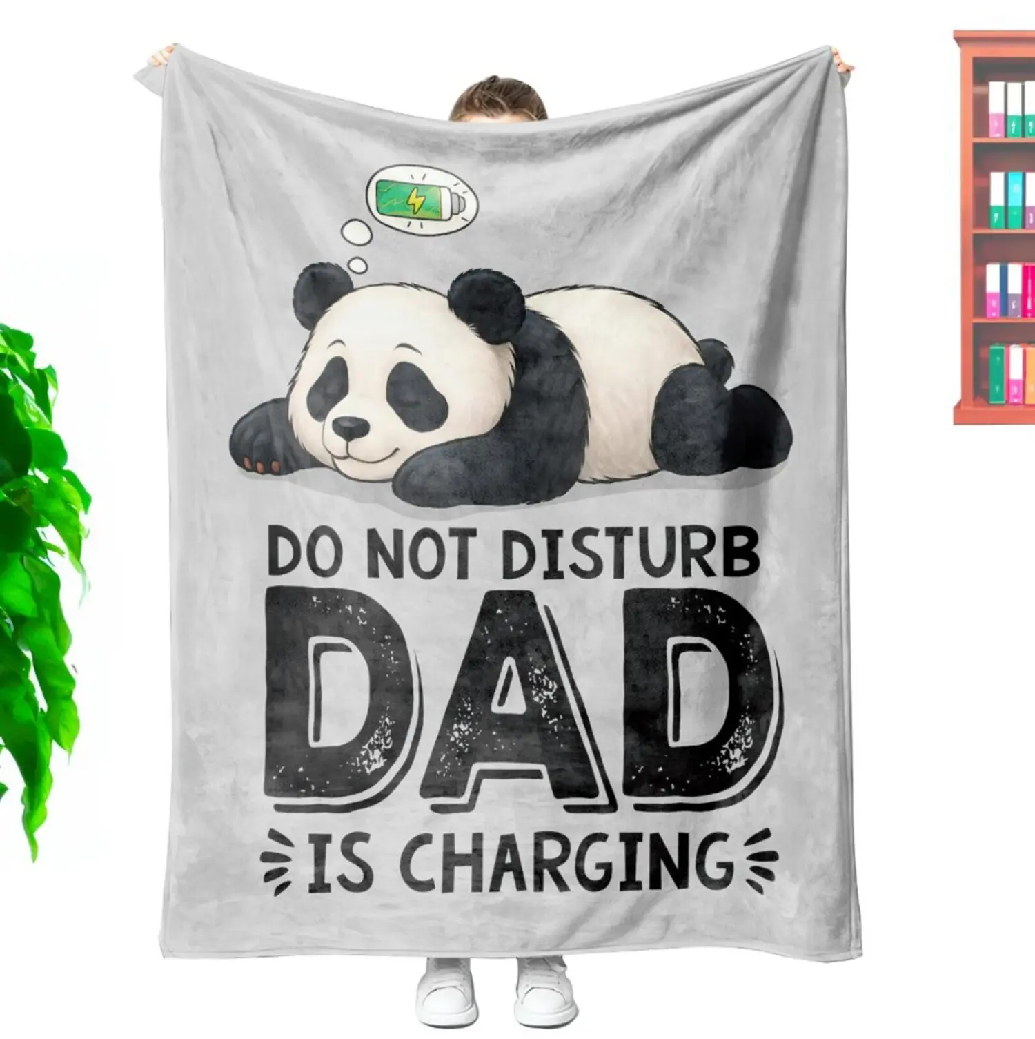 Humor Theme Panda Print Flannel Fabric Multi-Size Throw Blanket, "Do Not Disturb Dad Is Charging" Print, 40-56in Soft Cozy Couch Blanket, Machine Washable Father's Day/Birthday Gift