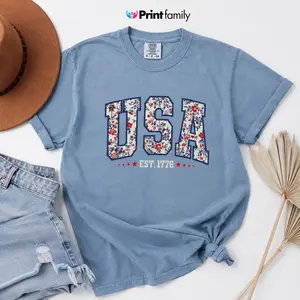 Comfort Colors Floral USA Shirt, American Girl Shirt, USA Est 1776 Shirt, USA 250 Anniversary Shirt, Girly 4th of July Shirt, Independence Day Tee, USA Flag 4th of July Gift, Celebrate Our 250th A