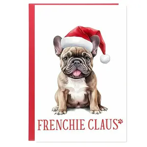 1PC French Bulldog Christmas Card, Cute French Bulldog Santa Dog Wearing Hat, Perfect Gift for Dog Lovers, Pet Owners, and Parents