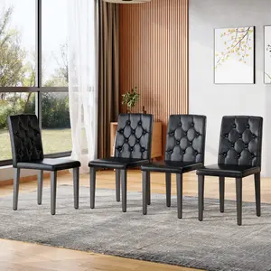 [Bellemave] Modern Tufted PU Dining Chairs Set of 4, pholstered Side Chairs with Metal Legs for Kitchen & Living Room