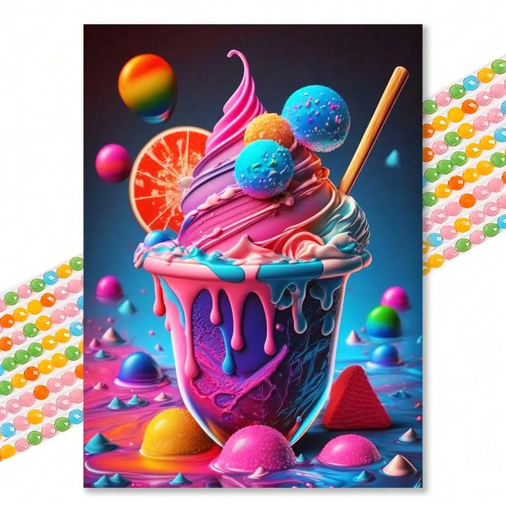 Ice Cream Pattern DIY Diamond Art Painting Without Frame, DIY 5D Diamond Art Painting Kit For Adults & Teenager, DIY Decor Painting For Home Bedroom Living Room And Office, Diamond Painting Kits, Crafts