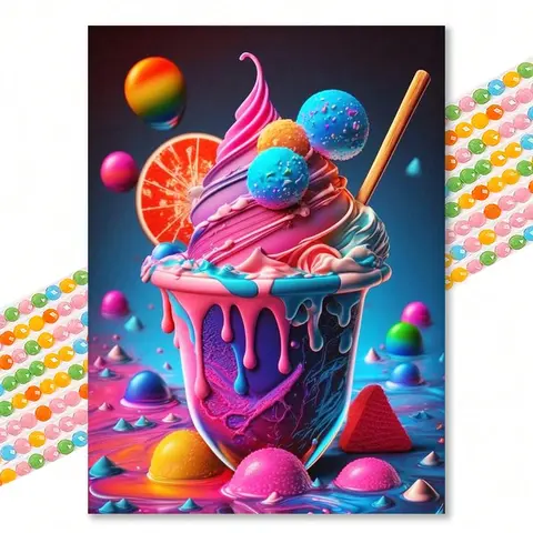 Ice Cream Pattern DIY Diamond Art Painting Without Frame, DIY 5D Diamond Art Painting Kit For Adults & Teenager, DIY Decor Painting For Home Bedroom Living Room And Office, Diamond Painting Kits, Crafts