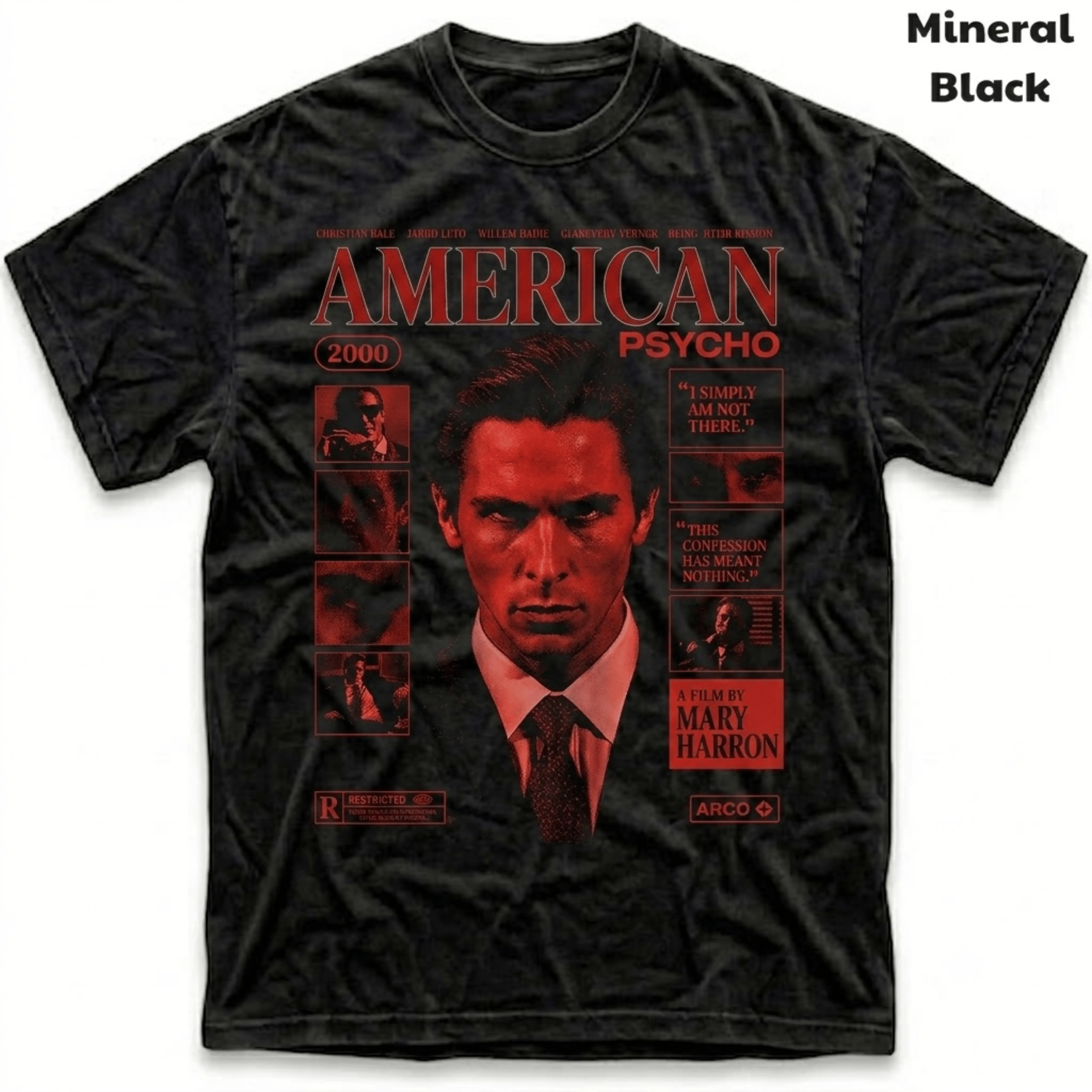Men's and Women's T-Shirt, Vintage American Psycho Graphic Tee, Christian Bale Patrick Bateman, Mary Harron 2000 Horror Movie, I Simply Am Not There Quote, Red Tint Portrait Grid Stills, Spooky Halloween Outfit, Retro Grunge Streetwear, Fan Gift