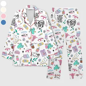Nurse Life Pajama Set, Medical Print Satin Sleepwear Gift