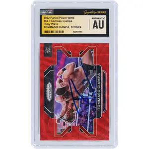 Tommaso Ciampa WWE Autographed 2022 Panini Prizm Ruby Wave Prizm #62 CGC Fanatics Witnessed Authenticated Card - Fanatics Authentic Certified
