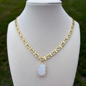 Opalite Dream Necklace with Gold Chain and Rectangular Opalite Pendant