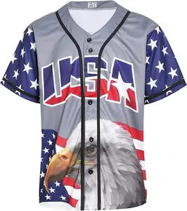 Personalized USA Baseball Jersey Shirt, Custom Name Number Button Up, Bald Eagle Flag Design, Unisex Game Day 4th July Gift, Patriotic