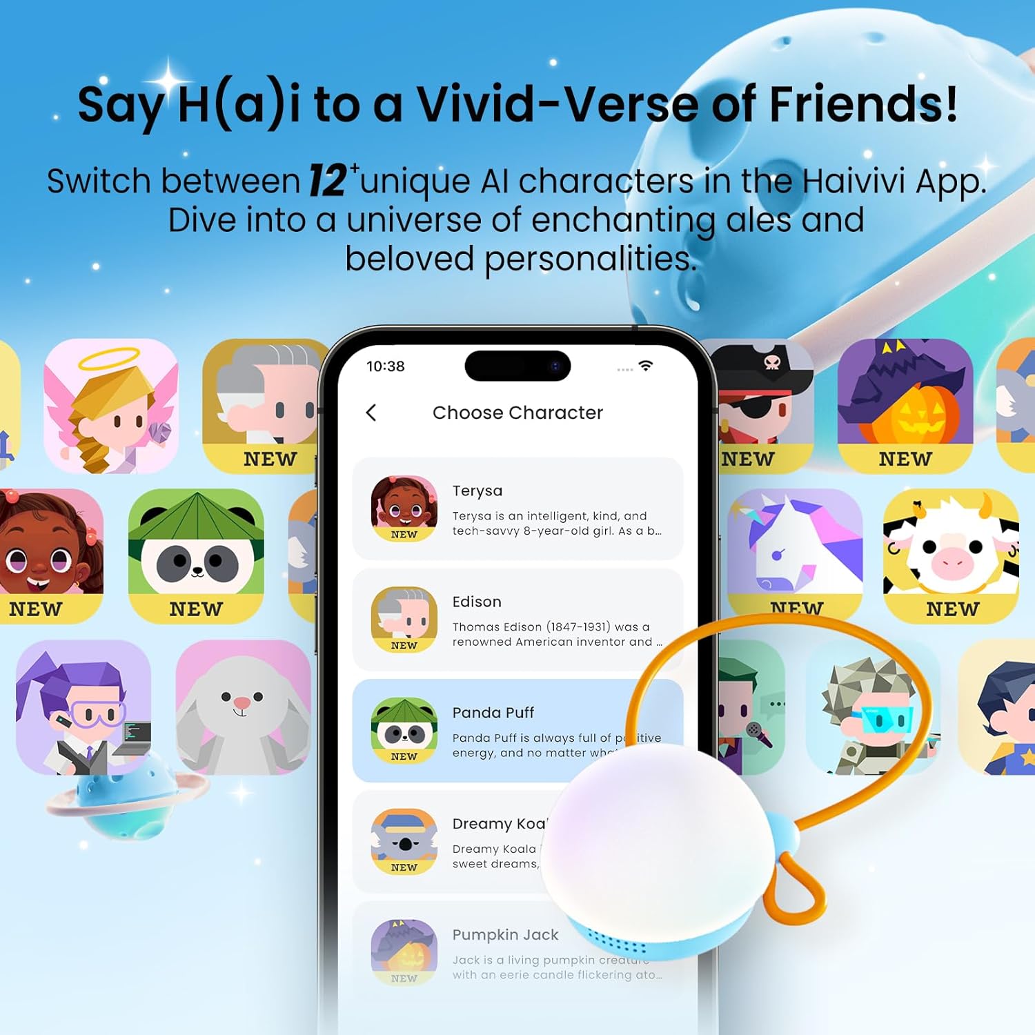 Haivivi AI interactive Toy for 3+ Kids, Smart AI Plush Toy Panda, Interactive Stuffed Animal, Screen-Free Educational Emo Robot with Advanced AI, APP with 16 Characters, Unique Gifts for Girls & Boys.Bedtime Companion