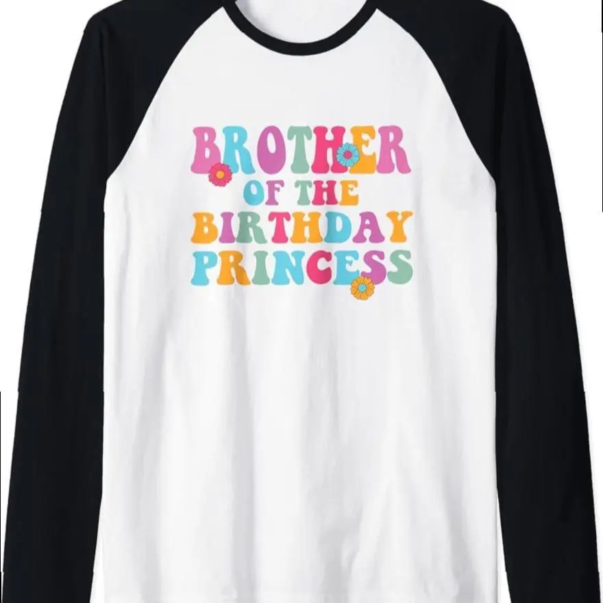 Brother Of The Birthday Princess Girl Groovy Matching Family Raglan Baseball Tee