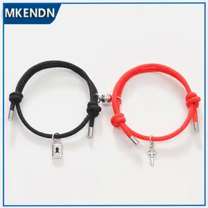2pcs/set Lock and Key Magnet Attract Couple Bracelet Handmade Braided Rope Bracelets for Women Men Eternal Love Jewelry