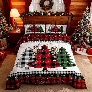 Christmas Snowflake Kids Comforter Set,Plaids Leopard Pine Tree Bedding Set,Girls Boys Adults Room/Xmas Cabin Decor,Holiday Rustic Down Comforter