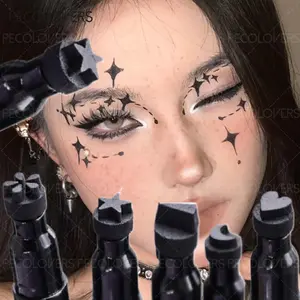 1PC Double-Ended Waterproof Eyeliner, Quick-Drying, Black Liquid Graphic Eyeliner, Enhance Eye Makeup, including with Heart, Moon, Butterfly, and Star Shape Stamp Pen, Eye Makeup Products