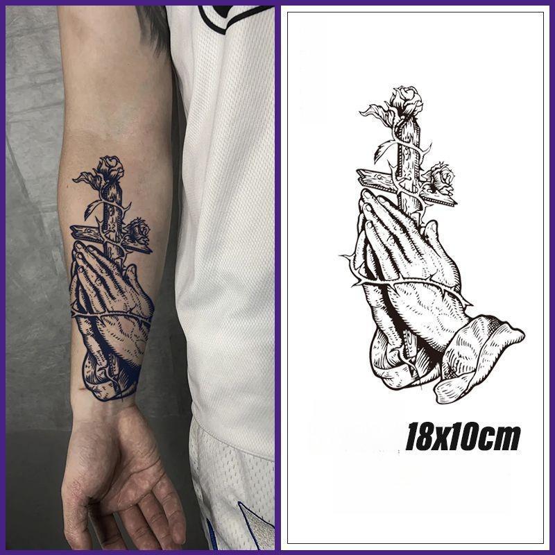 Adult Temporary Tattoo Stickers - 6-Count Herbal Prayer Hands Set, Waterproof Beauty & Personal Care Makeup Accessory, 2 Fixed + 4 Random Casual Designs, Fashion Style