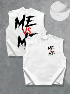 Summer Rhinestone Vest, Letter Pattern Sleeveless Top, Casual Loose-Fit Breathable Streetwear, Ideal for Outdoor Activities