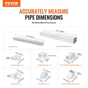 【Summervibes】VEVOR Mini Split Line Set Cover 3-inch W 17.6Ft L, PVC Decorative Pipe Line Cover For Air Conditioner with 4 Straight Ducts & Full Components Easy to Install, Paintable for Heat Pumps, White