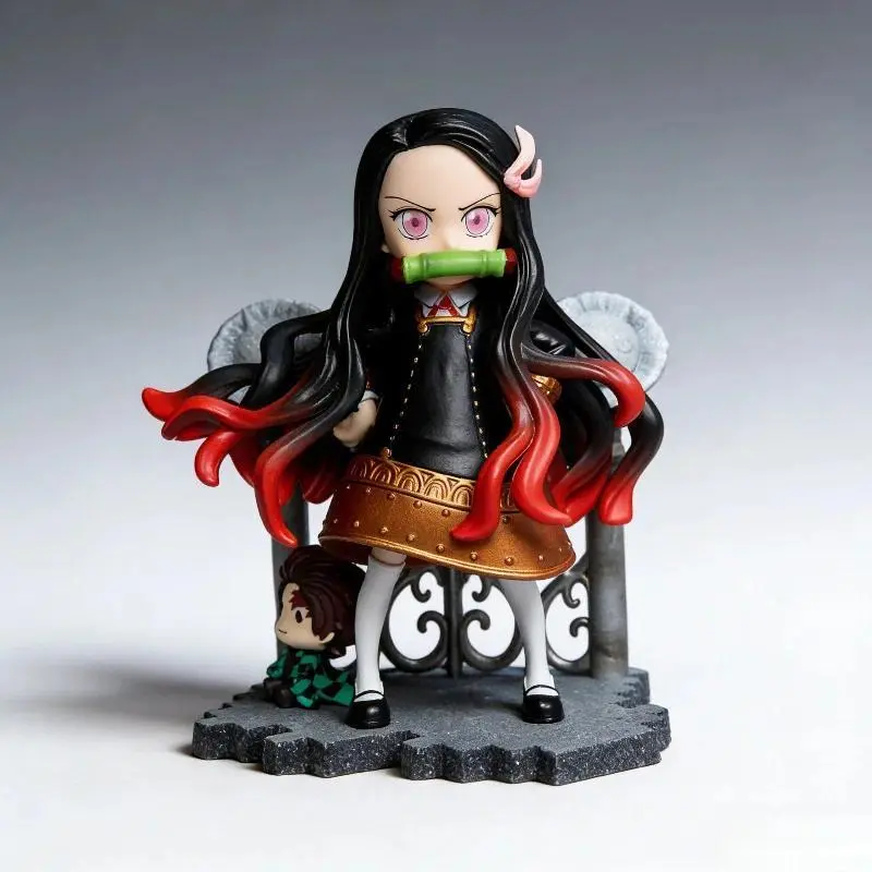 Demon Slayer Nezuko Cos Spy X Family Anya Anime Figure  Collectible Statue With Mini Tanjiro Figure Decor Gift For Anime Fans