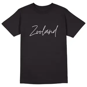 Men's Black Zooland Letter Pattern Cotton T-shirt with Regular Sleeve for Summer