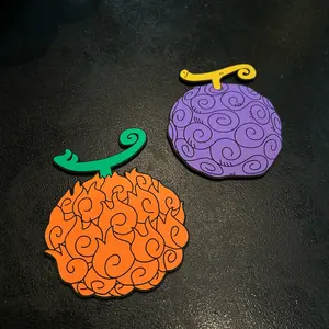 Anime Coasters OP Fruits - Orange & Purple Swirl Design Drink Coasters Featuring Green and Yellow Accents Tableware