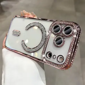 Magnetic Glitter Case Casing Protector for iPhone 17 16 15 14 13 12 11 Pro Max Clear Sparkle Diamond Camera Protection Phone