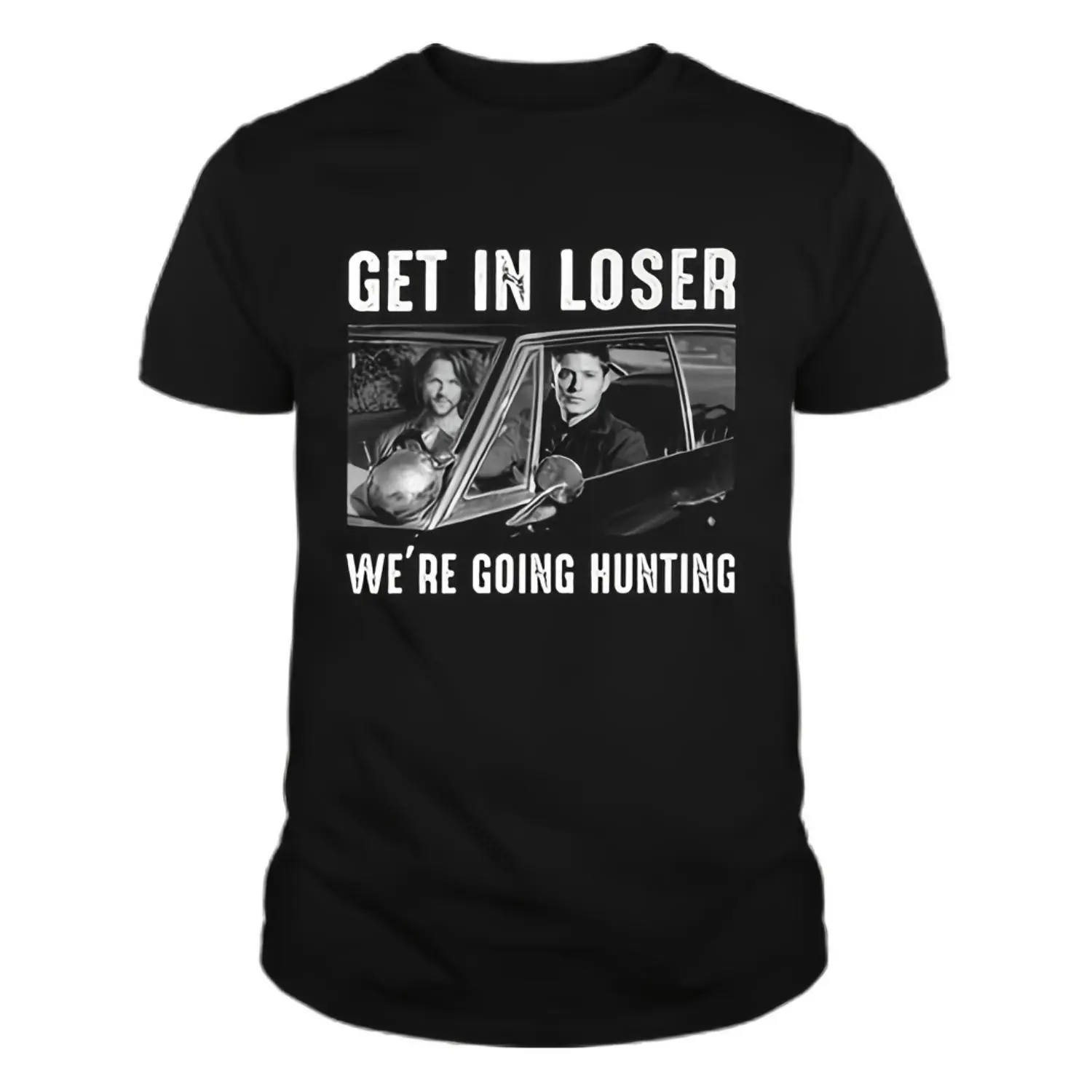 Supernatural Fan Graphic T-Shirt with "Get In Loser" Quote, Casual Streetwear Short Sleeve Cotton Knit Tee, Comfy Loose Fit