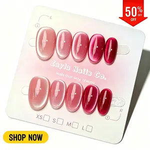 handmade Pink Red Gradient Cat Eye Press On Nails - Short Oval Glossy acrylic Fake Nails, Reusable Glue On Nails art set for Women, Daily & Party Manicure rhinestone decor